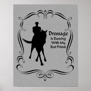 Dressage Horse Rider Silhouette Dancing Poster