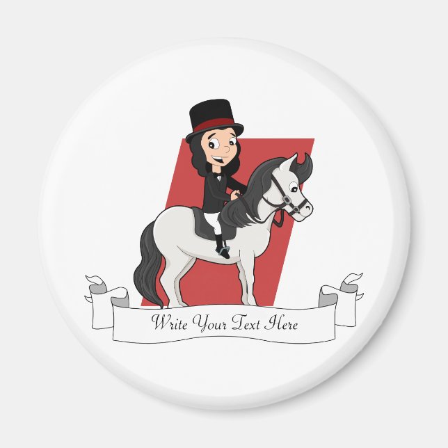 Dressage horse rider tecknad magnet (Framsidan)