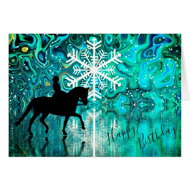 Dressage Horse Winter Snowflake Birthday Card Hälsningskort (Framsidan Horizontal)