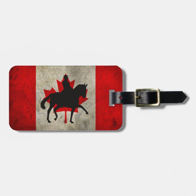 Dressage Horse with Canadian Flagga Patriotic Bagagebricka (Horisontell Framsida)