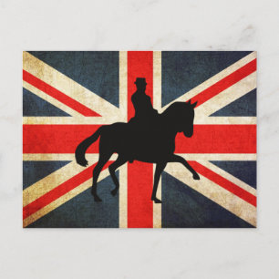 Dressage Horse with Union Jack Flagga Post Card Vykort