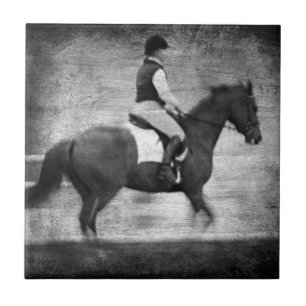 Dressage in Black and White Grunge Kakelplatta