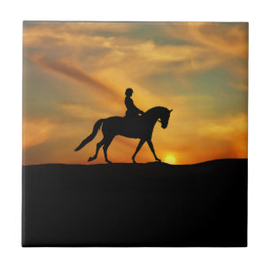 Dressage Rider and Sunset Art Tile Kakelplatta