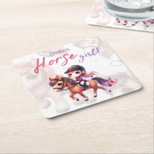 Dressage Rider Horse Girl Födelsedagsfest Underlägg Papper Kvadrat