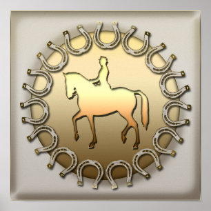 Dressagehästryttare och hästskor poster