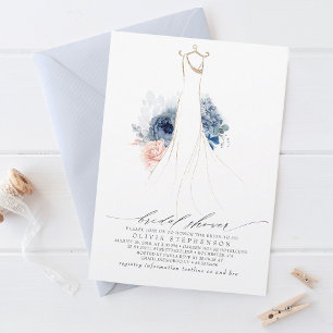 Dressblått och  blommor Möhippa Inbjudningar