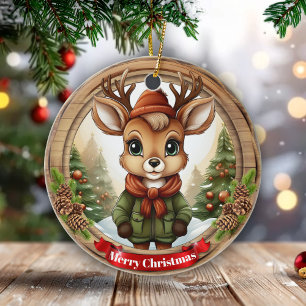 Dressed Whimsical Ren Drömtid Julsäsong 🦌🎄 Julgransprydnad Keramik