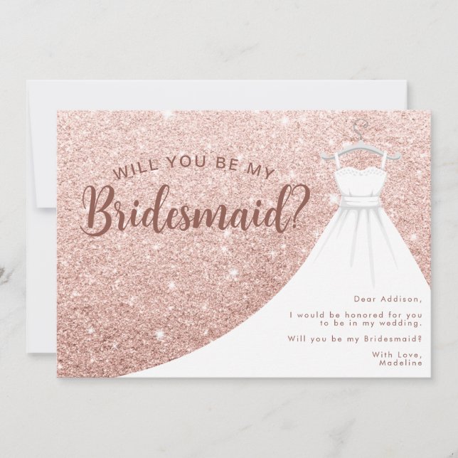 Dressen ro Guld Glitter kommer att bli min bridesm Inbjudningar (Framsida)