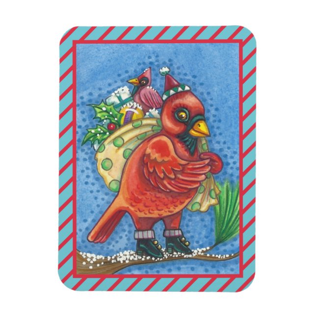 DRESSERAT I RED SANTA, CHRISTMAS CARDINAL MAGNET (Vertikal)