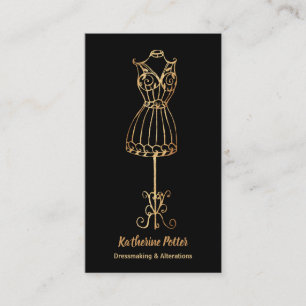 Dressmakare Seamstress Guld Glitter Mannequin Visitkort