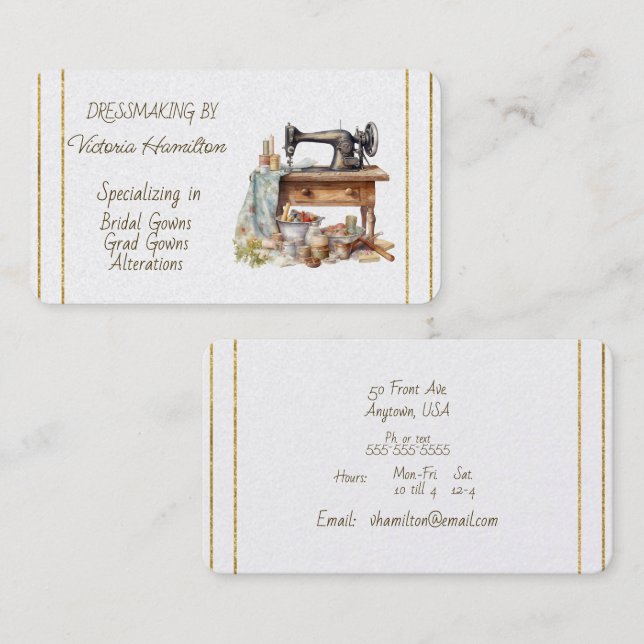 Dressmaker Bridal Gowns Grad Gowns Business Card Visitkort (Fram/baksida)