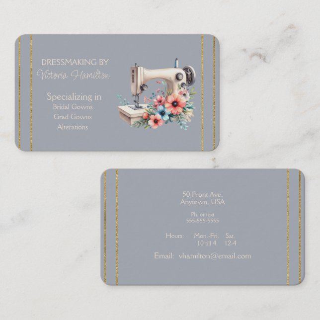 Dressmaker Bridal Gowns Grad Gowns Business Card Visitkort (Fram/baksida)
