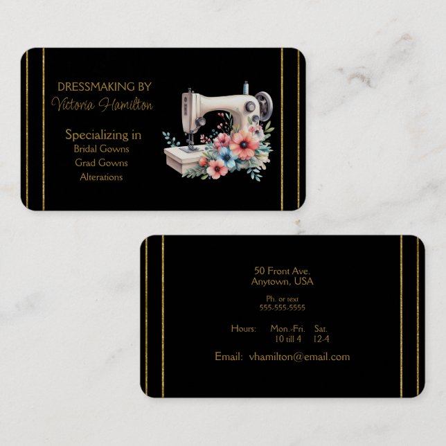 Dressmaker Bridal Gowns Grad Gowns Business Card Visitkort (Fram/baksida)