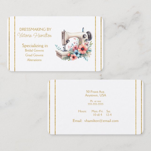 Dressmaker Bridal Gowns Grad Gowns Business Card Visitkort (Fram/baksida)