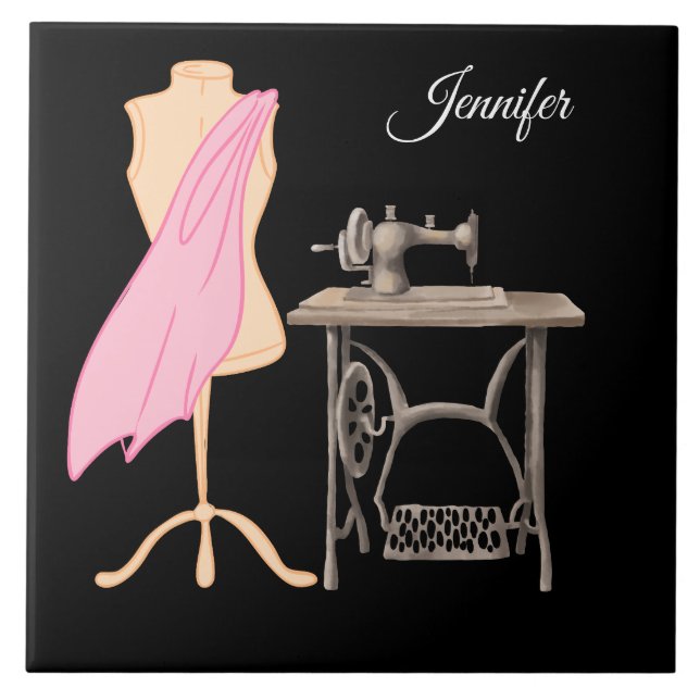 Dressmaker, Sewing Maskin, Anpassade Namn Kakelplatta (Framsidan)