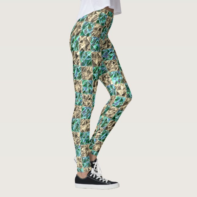 Dressy mint grönt till beige plattor eller nedfläc leggings (Höger)