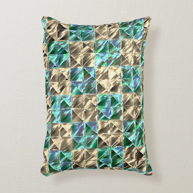 Dressy mint grönt till beige plattor eller nedfläc prydnadskudde (Framsidan(Vertikal))