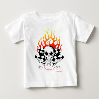 Drev! Skallen korsade ben, tävlaflaggor, flammar T Shirt