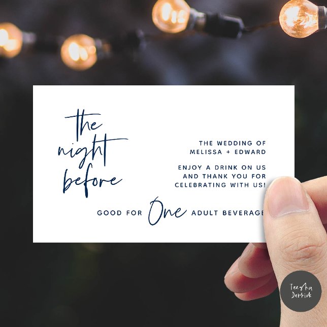 Drick Biljett Vuxen Beverage Natten före Party Tilläggskort (Drink Ticket Adult Beverage The Night Before Modern Romantic Party Enclosure Card in navy Blue)