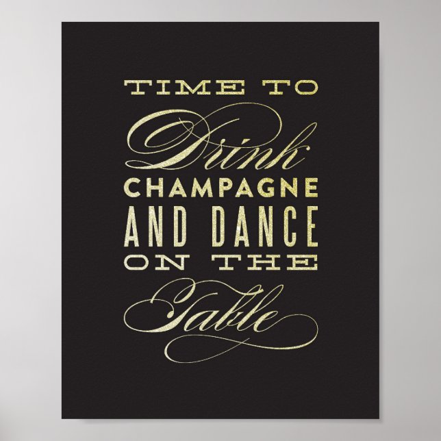Drick Champagne och Dance på Bord Art Print Poster (Framsidan)