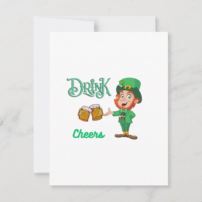 Drick Cheers med en Leprechaun och mugg på ett kor Julkort (Framsida)