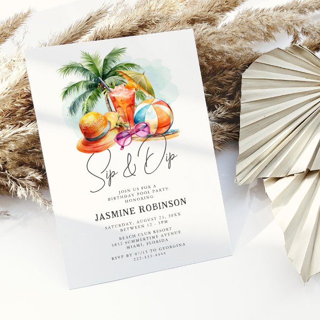Drick & Dopp Vuxen Födelsedags Poolparty Inbjudningar (Skapare uppladdad)