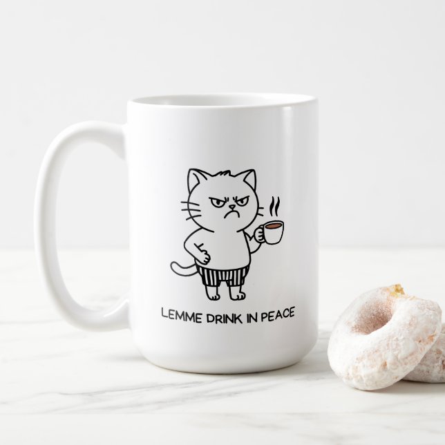 Drick i fred Introvert Kaffe Grinig katt mugg (Med munk)