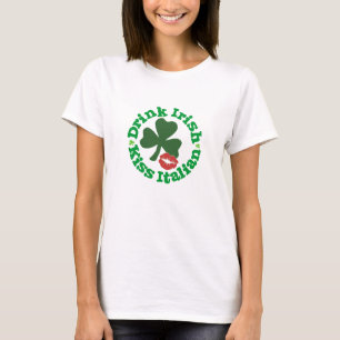 Drick Irish Kiss Italian Röda läppar Shamrock T Shirt