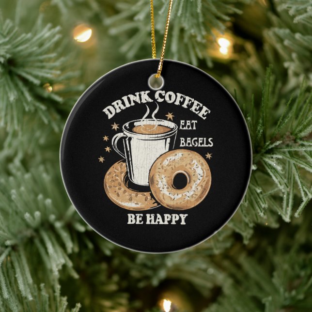 Drick kaffe ät bagels var glad julgransprydnad keramik (Träd)