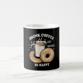 Drick kaffe ät bagels var glad kaffemugg