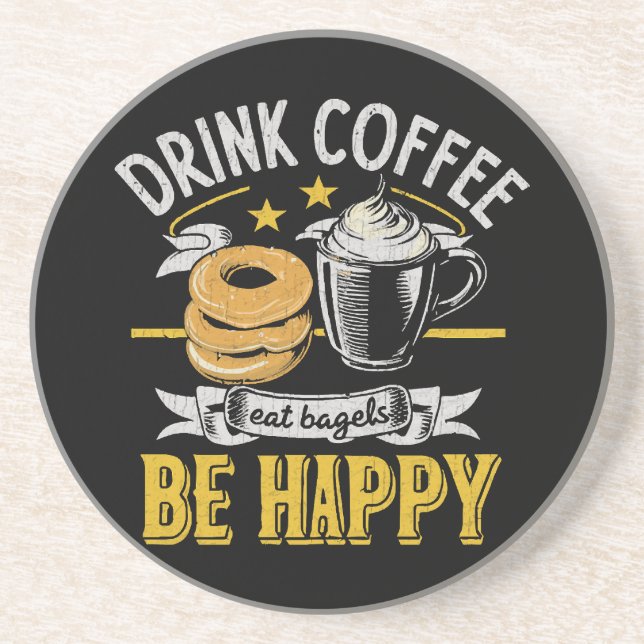 Drick kaffe ät bagels var glad underlägg (Framsidan)