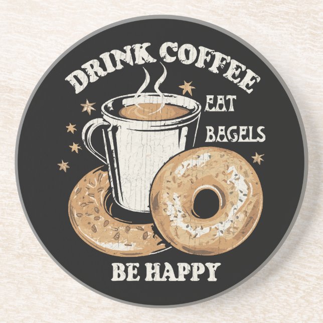 Drick kaffe ät bagels var glad underlägg (Framsidan)