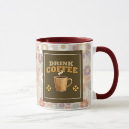 Drick kaffemugg – vinröd blomsterestetisk mönster