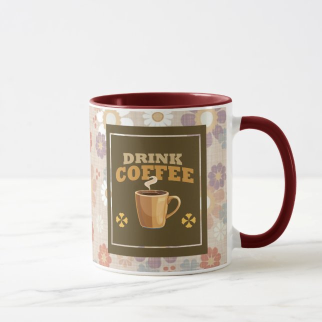 Drick kaffemugg – vinröd blomsterestetisk mönster (Höger)