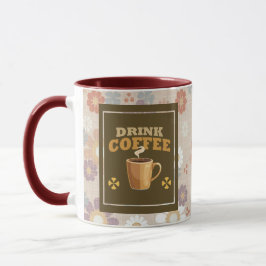 Drick kaffemugg – vinröd blomsterestetisk mönster