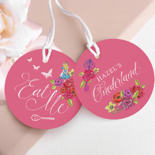 Drick Me Alice i Onederland Vibrant Blommigt tekop Gåvor Etiketter