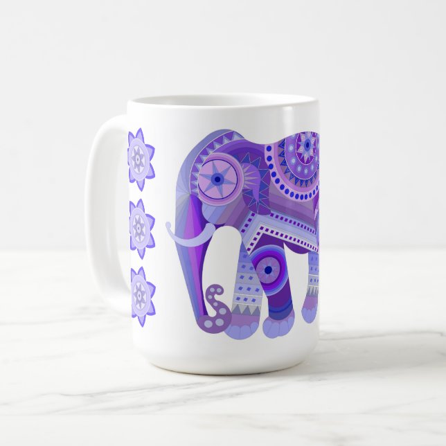 DRICK MED BLÅ COOL ELEFANT & BLOMMOR KAFFEKOPP (Framsida vänster)
