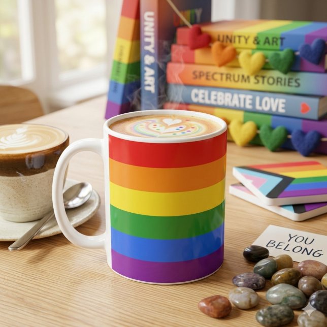 Drick med stolthet: regnbågsflagga kaffemugg (Skapare uppladdad)