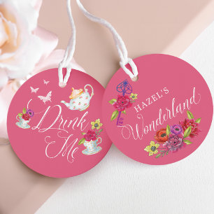 Drick mig Alice i Wonderland Vibrant Blommigt teko Gåvor Etiketter