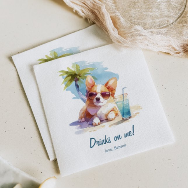 Drick mig Corgi Beach Wedding Napkins Pappersservett (Skapare uppladdad)