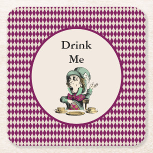 Drick mig Mad Hatter Alice i Wonderland Underlägg Papper Kvadrat