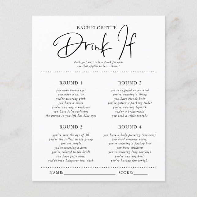 Drick om | Spelkort för Bachelorette-partiet (Framsida)