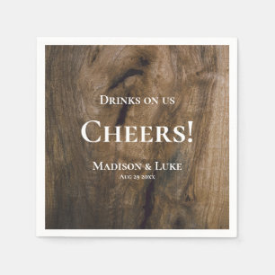 Drick på oss Cheers! Rustic Wood Bröllop Pappersservett