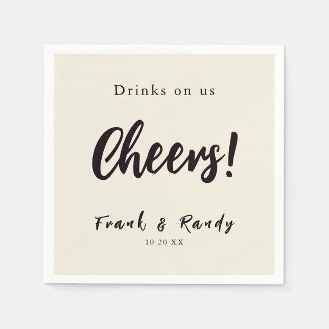 Drick på oss Cheers Simple Minimalist Ecru Bröllop Pappersservett (Framsidan)