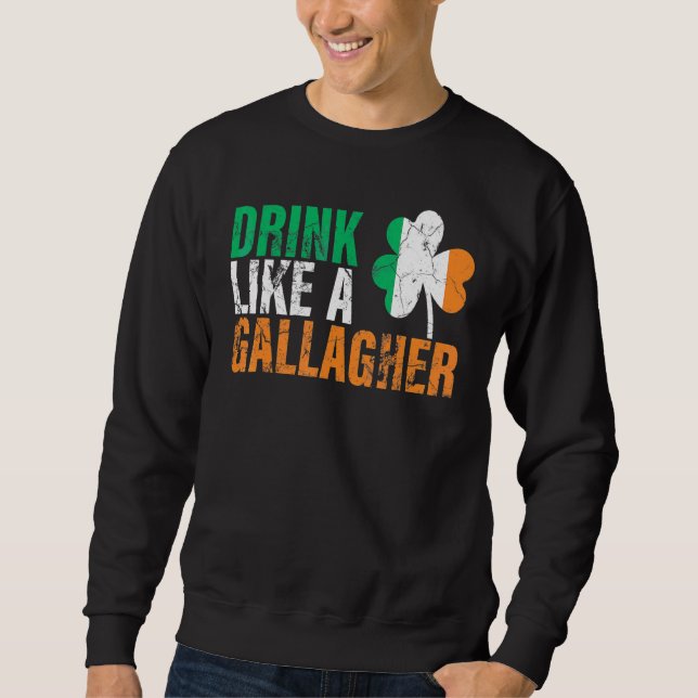 Drick som en Gallagher Funny St patricks day Costu Lång Ärmad Tröja (Framsida)