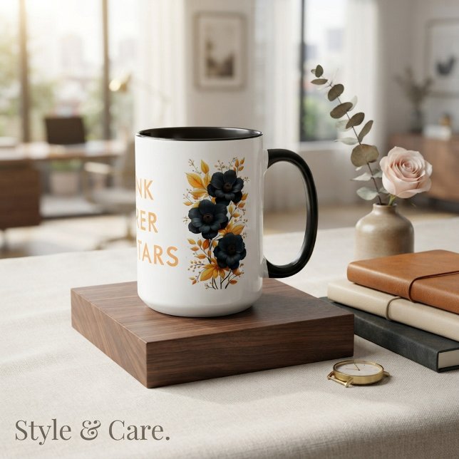 Drick under stjärnorna Anpassad text Blommig kombi Mugg (Drink Under the Stars Custom Text Floral Combo Mug)