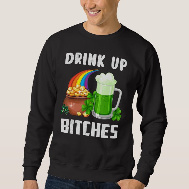 Drick upp Beer Shamrock Lucky Charm Funny St Patri Lång Ärmad Tröja (Framsida)