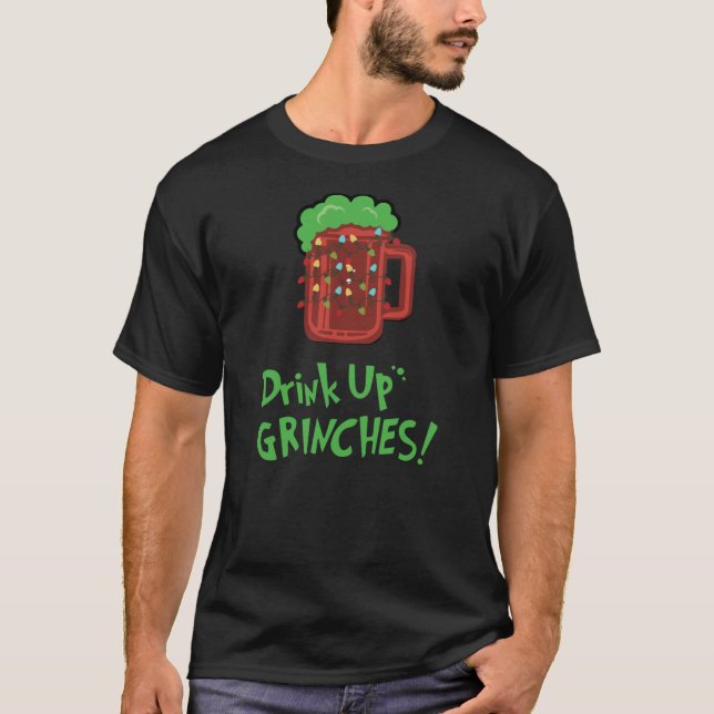 Drick upp Grinches Funny Jul Helgdag Drunk Sh T Shirt (Framsida)