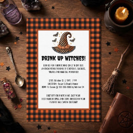 Drick Upp Häxor Gingham Häxhatt Halloween Inbjudningar