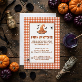 Drick Upp Häxor Gingham Häxhatt Halloween Inbjudningar